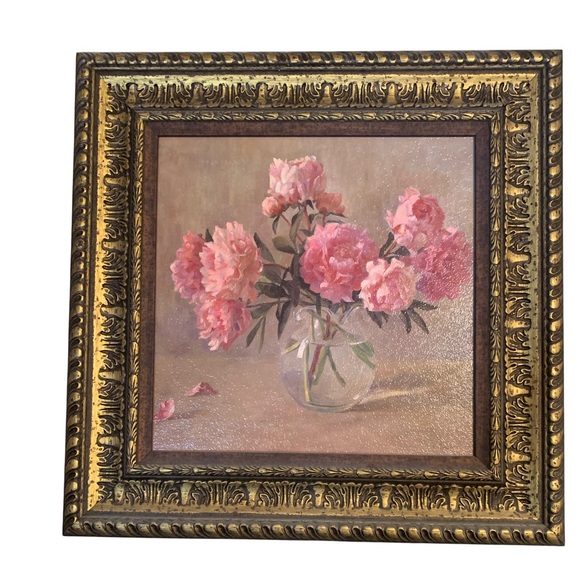 17.5x17.5 Framed Painted Art Work Roses - Picture 1 of 2